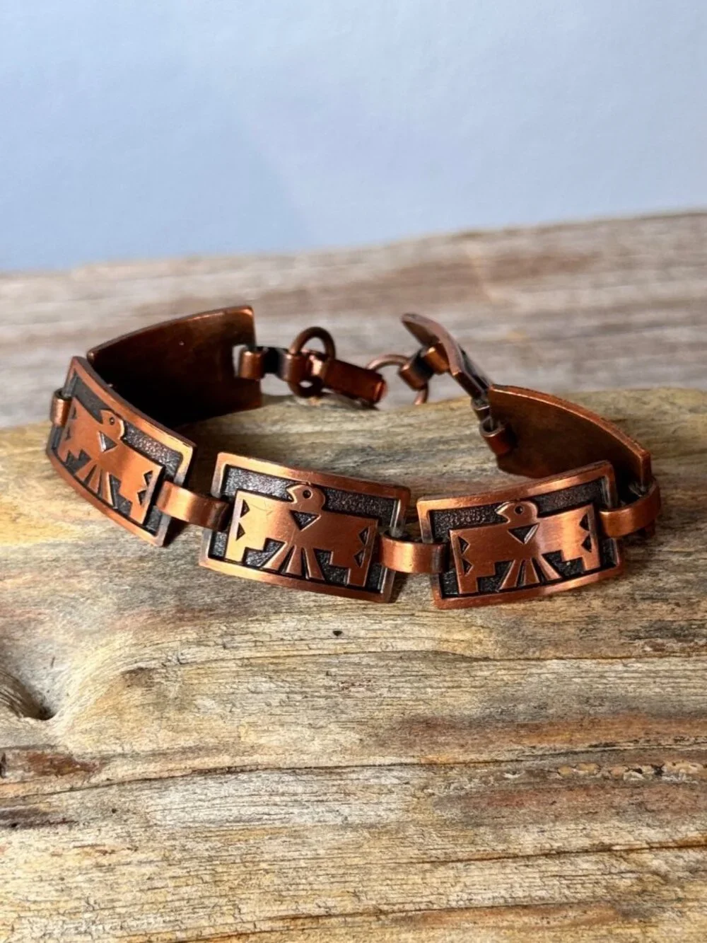 Copper Thunderbird Link Bracelet 6: Southwestern Native American Style - Picture 3 of 5